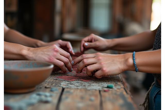 Lokale Hände, die in einem Töpferkurs Ton formen, symbolisieren kulturelle Immersion.