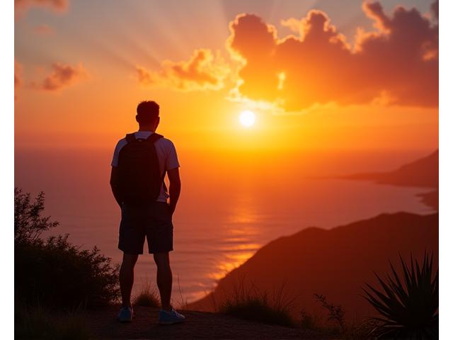 Gründer Leon Wagner bei einem Sonnenuntergang auf Reisen